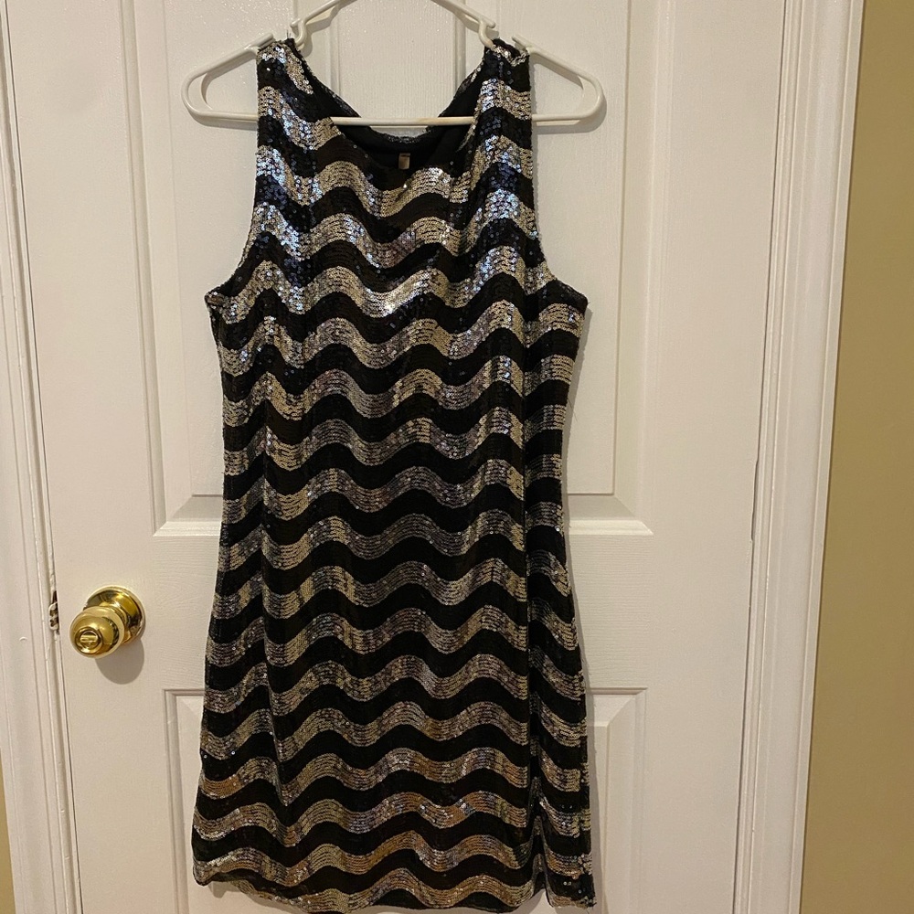 Sequin Chevron Dress - Black and Silver